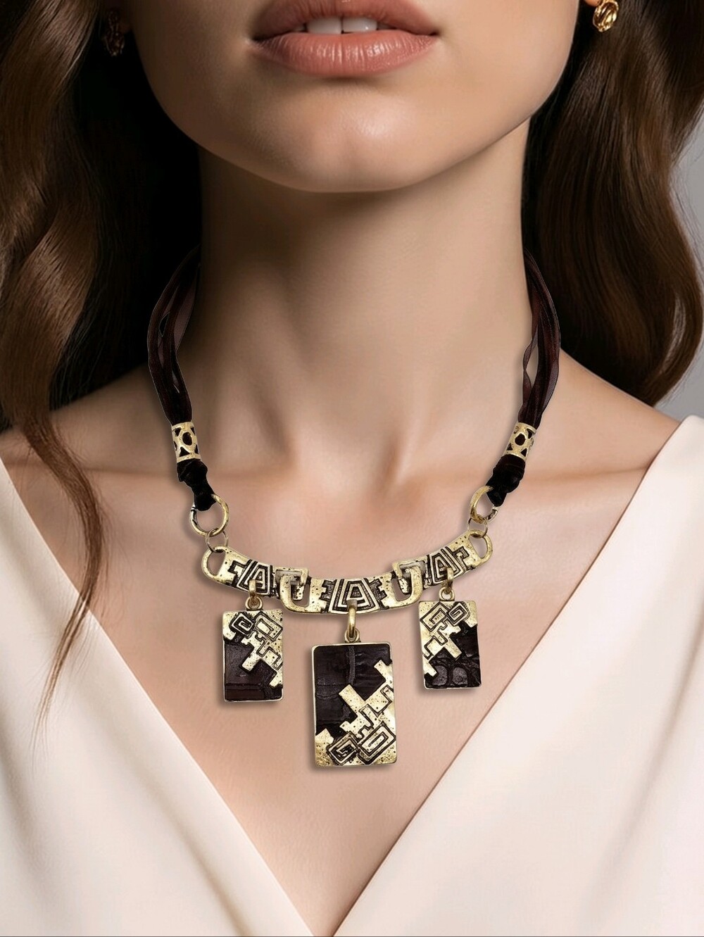Vintage Gold Tribal Pendant Necklace Bohemian Western Festival Gypsy Jewelry